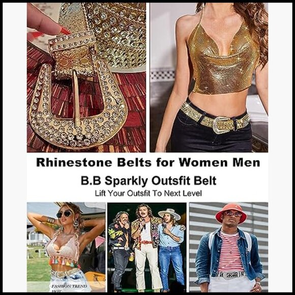 Studded Rhinestone Belt Faux Leather Bling Design Diamond Buckle